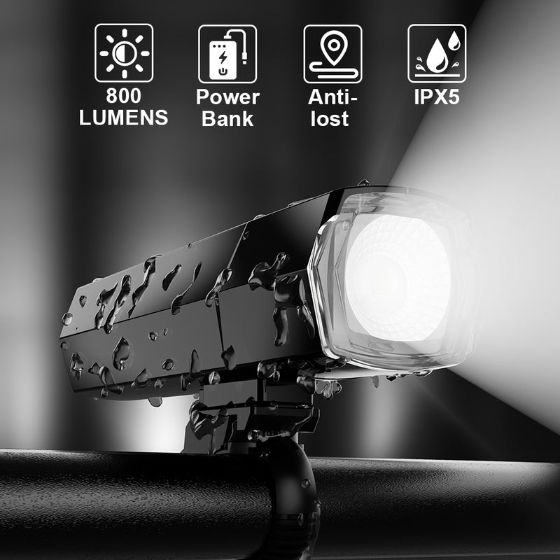 Bike Light Works with Apple Find My, Bicycle Headlight with Built-in Rechargeable Airtag Alternative and Power Bank Function